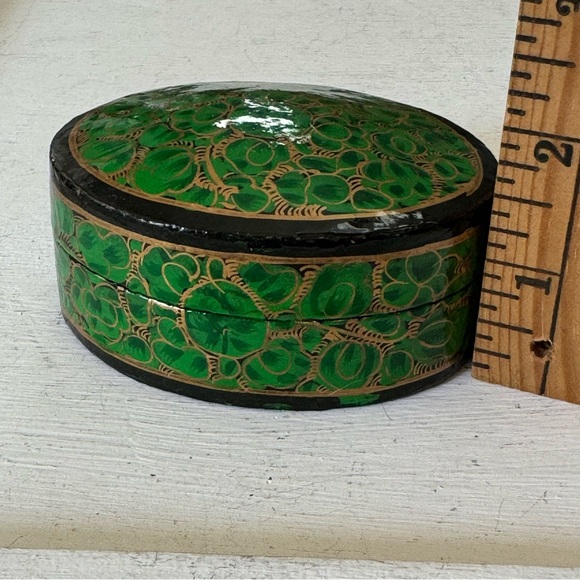 The India Craft House Kashmiri Art Paper Mache & Wood Round Trinket Box Vintage - Picture 11 of 13